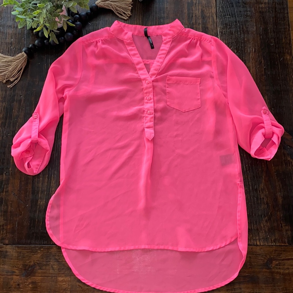 Hot Pink Sheer "Live for Truth" Tunic-LARGE